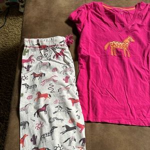 Little Blue House Hatley Patterned horse pajama crop pant and top